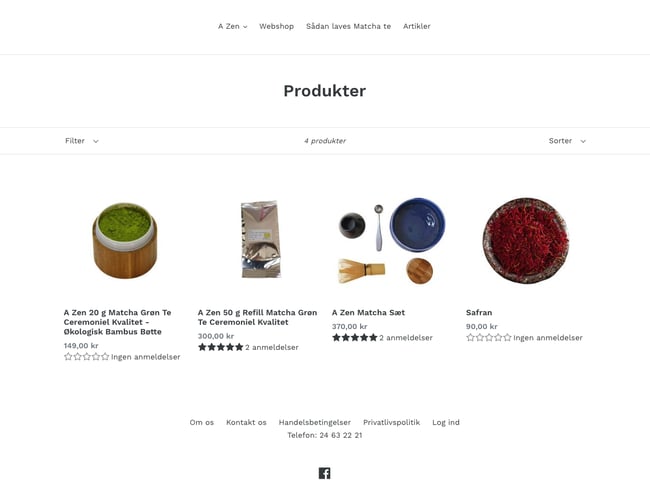 azen.dk - Lille webshop med stort potentiale - Sortiment af Matcha te og udstyr. 
