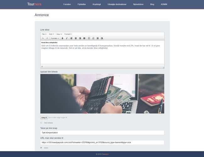 tournera.dk - Affiliate flysøgemaskine & rejse blog