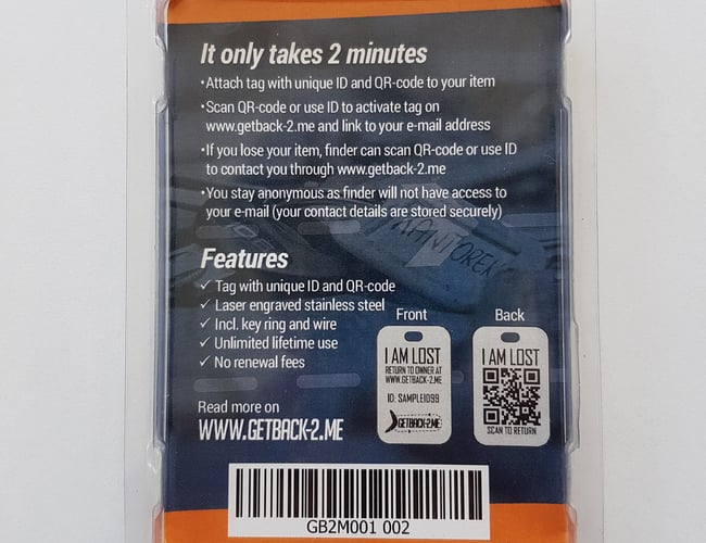 Getback-2.me - Koncept til returnering af tabte genstande (nøgler, telefoner, husdyr etc)