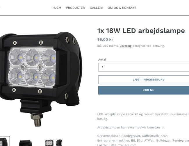 Dropshipping webshop med salg af LED arbejdsbelysning til privat og erhverv 
