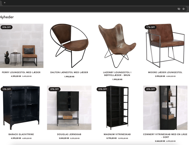 Spritny Shopify webshop (møbler, boliginteriør, lamper)