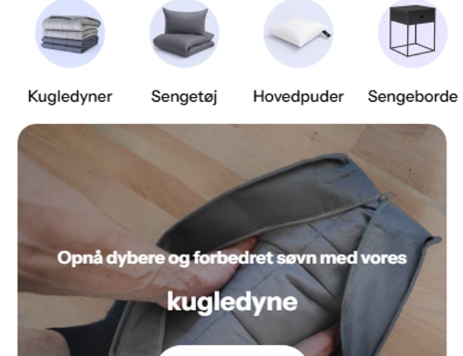 Webshop med kugledyner og indretning til soveværelset