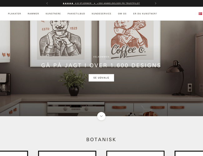 Velrenommeret SEO-stærk webshop m. 1.200 plakatdesigns til salg