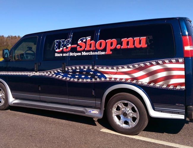 Køreklar færdig Amerikanerpakke med webshops (2 stk) - Bil og pop-up shops til salg.