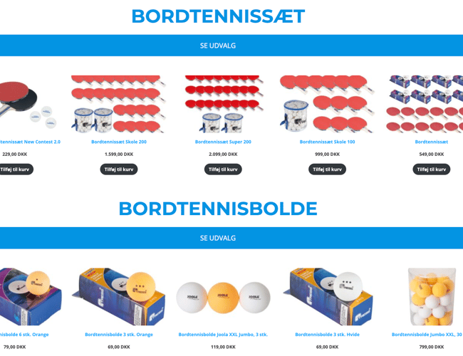 Bordtennisshop.dk - Der følger 4-5 leverandøraftaler - Klar til omsætning. 