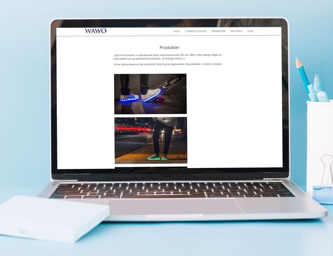 Wawo.dk -  Webshop med omsætning til salg. Shoppen sælger sneakers med LED lys i sålen, og er 100% selvkørende.  