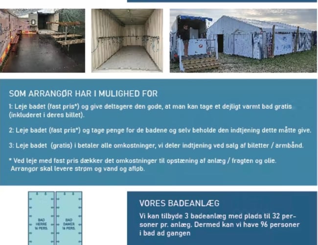 Udlejningsfirma med badefaciliteter til festivaler og mobil varmeanlæg - Søger partner - Roskilde, Smukfest, Nibe m.m.