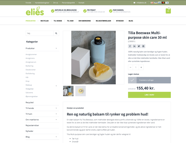 Webshop med naturlige og økologiske hudplejeprodukter sælges.