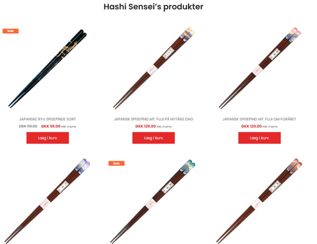 Hashi-sensei - Webshop med salg af spisepinde importeret fra Japan af høj kvalitet. - Omsat i alt:  41.148 kr.