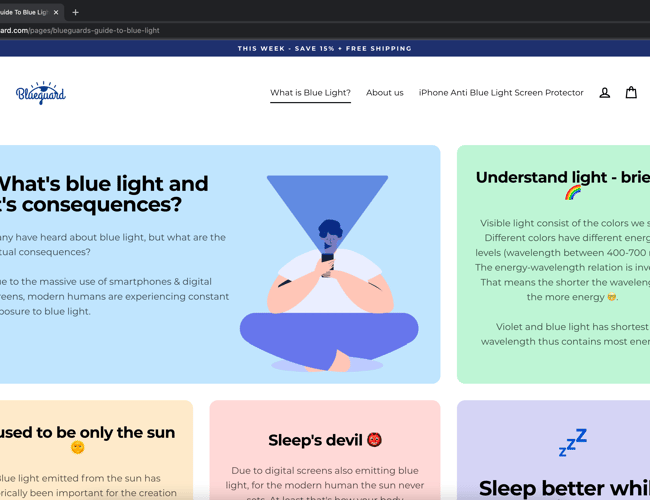 getblueguard.com - Eget brand med salg af panserglas. +500% markup.