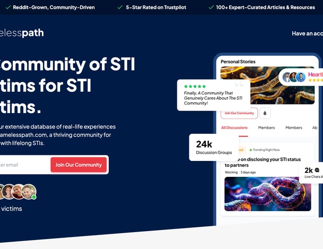 ShamelessPath.com - community og artikelplatform for mennesker med uhelbredelige kønssygdomme. 4.000 organiske Google-kliks de sidste 3 måneder og 250 tilmeldte - uden én krone i markedsføring. 7-800 udviklingstimer!