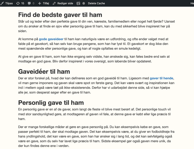 Affiliate hjemmeside (fokus på gaveinspiration)