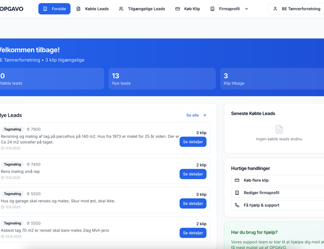 Lead-platform til håndværkere med automatisk matching