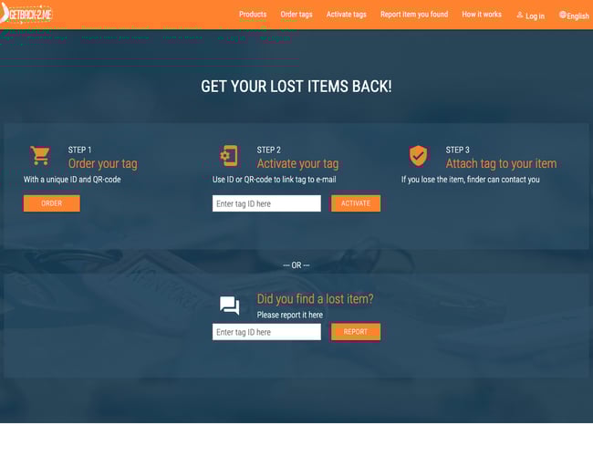 Getback-2.me - Koncept til returnering af tabte genstande (nøgler, telefoner, husdyr etc)