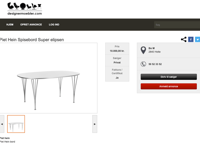 Salgsportal med salg af eksklusive brugte designermøbler og lamper
