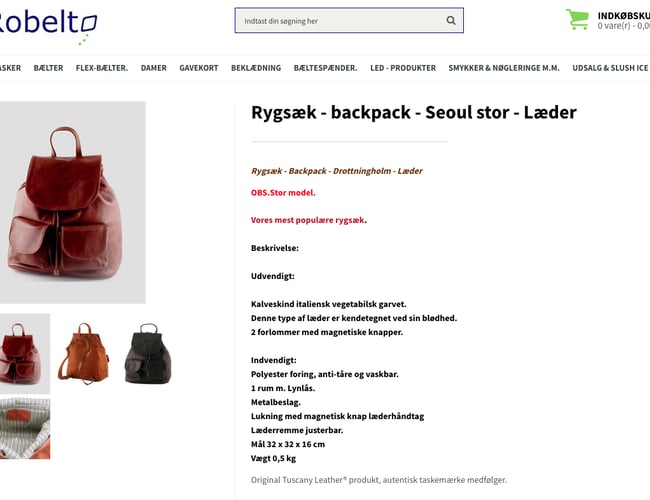 Robelto.dk - Webshop med primært salg af lædervare - Løn til ejer 71.809 kr. 2018