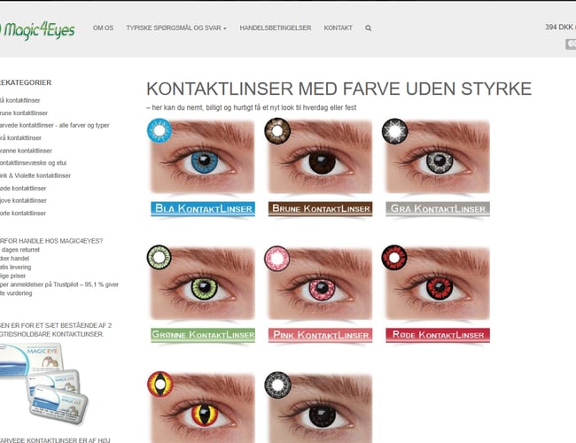 Webshop med farvede kontaktlinser uden styrke - Organisk salg med årlig overskud på 24.000 kr. - Siden 2011