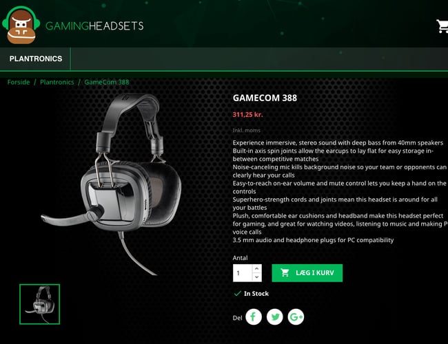 Gamingheadsets.dk - Webshop med salg af headset og et attraktivt domæne - Totalomsætning på 500.000 kr.