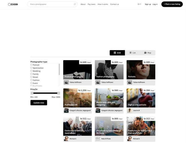 Online markedsplads med freelance fotografer 