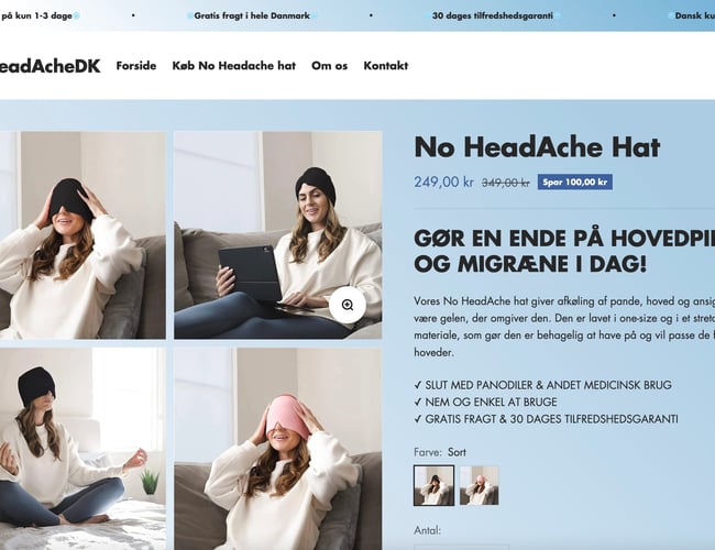 Webshop som sælger ny løsning imod hovedpine som alternativ til medicin. 