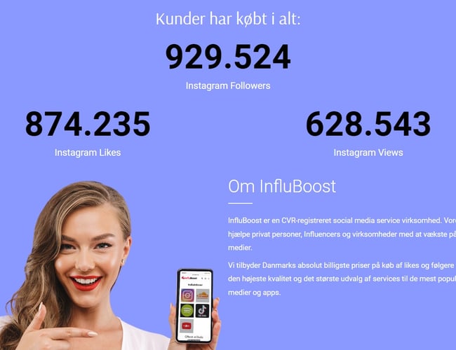 Webshop med salg af Likes, Followers, views mm. til sociale medier