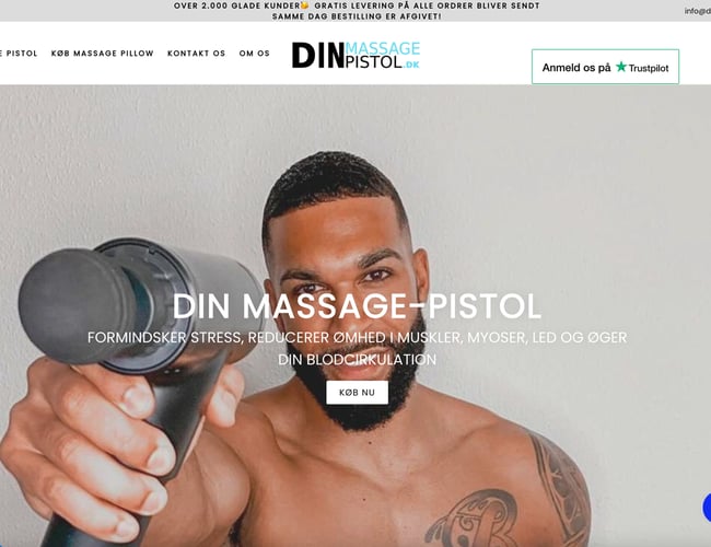 Succesfuld hjemmeside med salg af massagepistol! Kendt hjemmeside i samarbejde med influenzers. Flot design, og dansk hjemmeside der velkendt med masser af god omtale