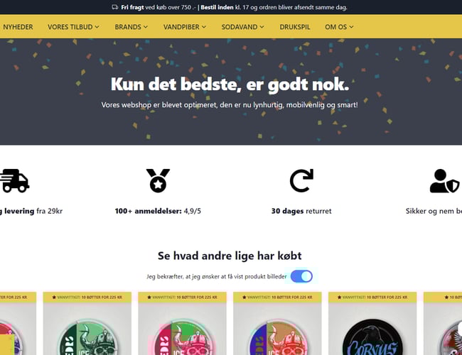 Nikotin-pouches webshop, med omsætning, godt branded.