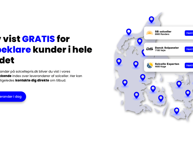 solcellepris.dk - formidling af tilbud mellem boligejere og solcelleleverandører. 100% automatiseret platform, som skaffer og sælger leads til leverandører i branchen. Ca. 600 udviklingstimer!