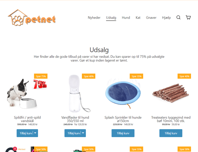 Webshop med salg af dyreartikler - Månedlig omsætning på ca. 150.000 kr.
