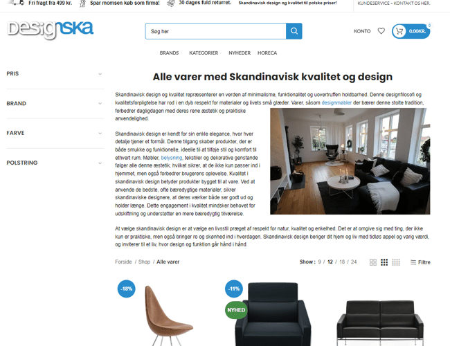 Hurtig møbel og interiør webshop som hurtigt kan ændres til dit behov