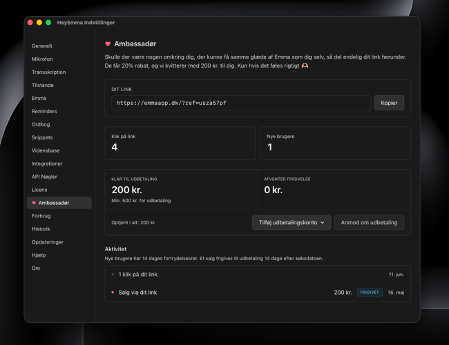 HeyEmma app - 350 brugere og 240.000 kr indtjening på 2 måneder. Kun 2 mdr gammel Voice- & AI-assistent app til Mac og Windows. 100% automatiseret og klar til international skalering.