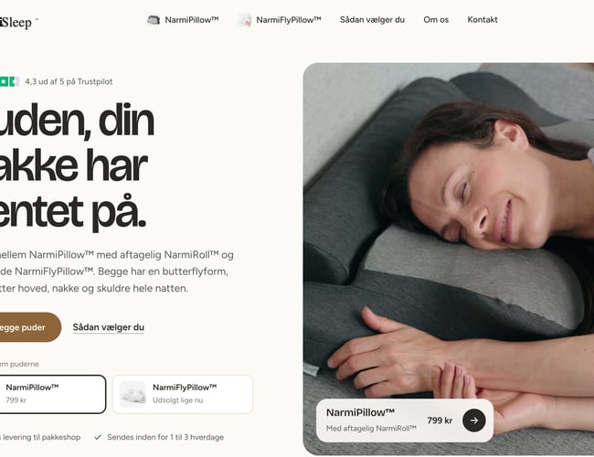 Narmisleep.dk med ergonomiske hovedpuder til salg