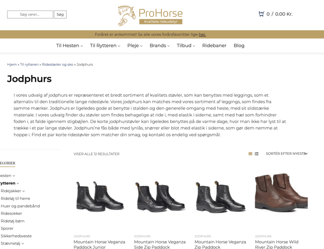 Velrennomeret rideudstyrs webshop med delvist dropshipping koncept! omsætning 2022: 2022: 624.288 kr.