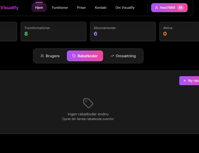 Visualify.dk - AI Produktfoto SaaS med Abonnement, Credits & Admin Panel