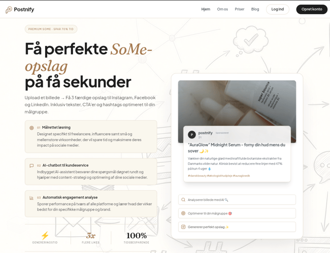 Postnify.dk – 100% automatiseret AI-platform til sociale medier – KLAR TIL OVERTAGELSE (NETOP NEDSAT!)