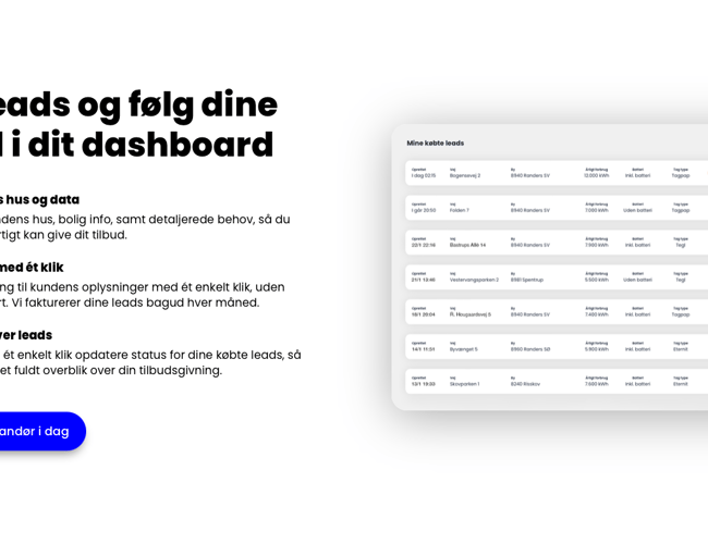 solcellepris.dk - formidling af tilbud mellem boligejere og solcelleleverandører. 100% automatiseret platform, som skaffer og sælger leads til leverandører i branchen. Ca. 600 udviklingstimer!