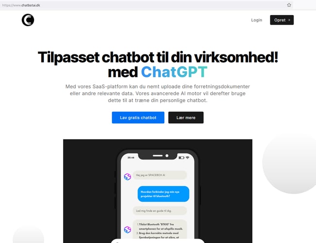 Chatbotai.dk - Få tilpasset chatbot software lavet med AI trænet på forretningsdata