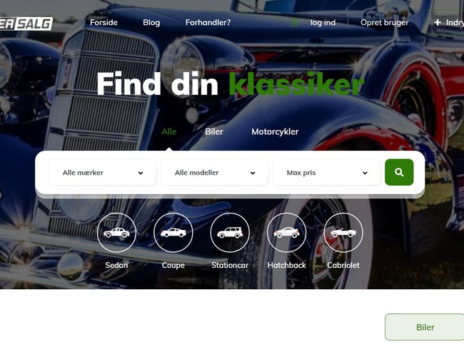 Professionel website/markedsplads for køb og salg af klassiske og veteranbiler/MCér, specialbiler samt youngtimere!