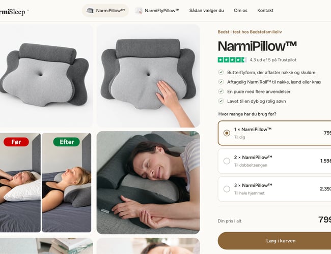 Narmisleep.dk med ergonomiske hovedpuder til salg
