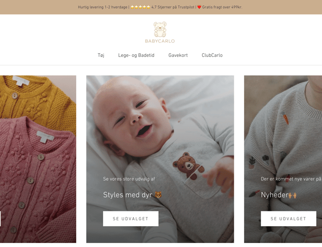 BabyCarlo.dk - Velfungerende webshop med unikt økologisk baby- og børnetøj - Omsætning 2021: 635.000 kr.