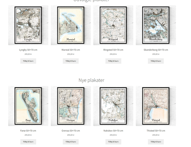 Dropshipping plakat webshop med historiske kort