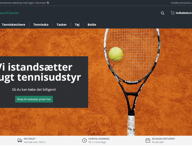 Køreklar webshop med secondhand tennisudstyr