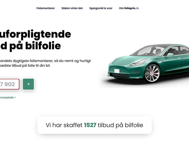 Foliepris.dk - formidling af tilbud mellem bilejere og foliemontører. Platform med indbygget leadgenerering og leadsalg, som håndteres 100% automatisk!