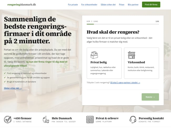 Rengøringsportal med 260 henvendelser og 35 partnerfirmaer