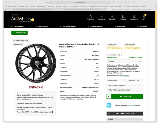 Webshop med salg af dæk & fælge - Dropship - Omsætning: 2.800.000 - Årlig løn før skat: 200.000 kr.