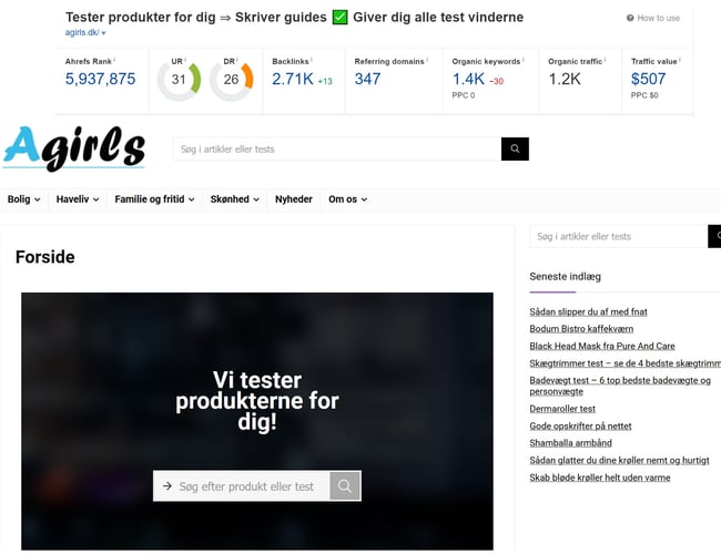 Affiliate side indenfor test af produkter. Website med masser af muligheder.