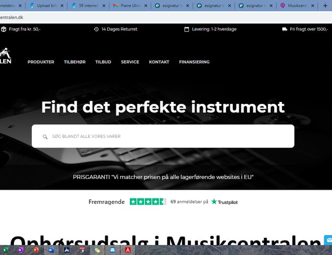 Musikforretningskoncept/Webshop med FB side, Youtube kanal og flot status på Trustpilot