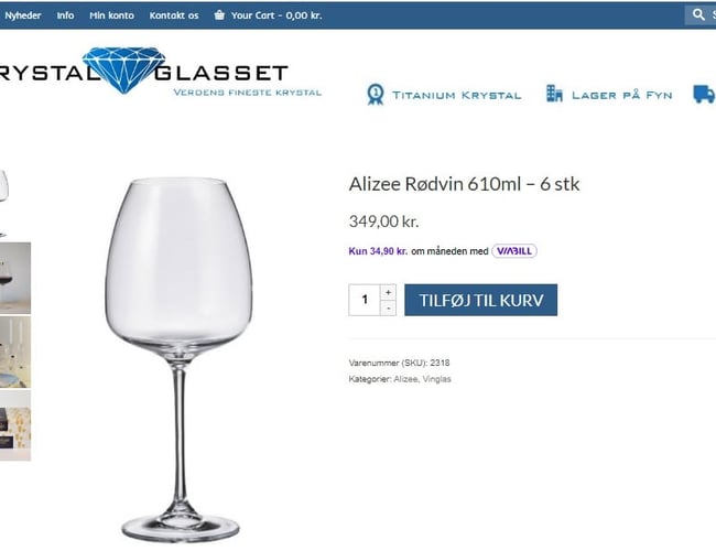 Webshop med krystalglas i top kvalitet fra Tjekkiet.