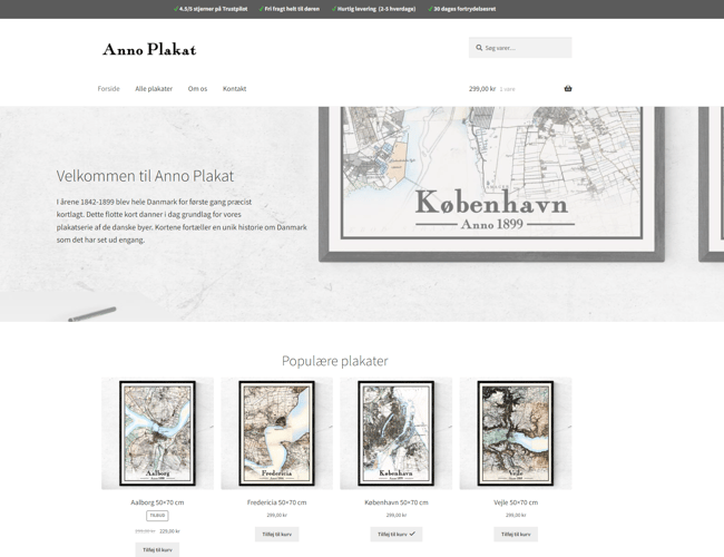 Dropshipping plakat webshop med historiske kort