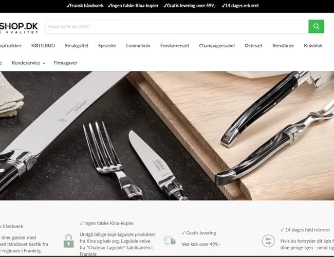 Webshop med "Laguiole" bestik sælges. Organisk omsætning på ekskl. moms: 177.632 kr. (eksisteret siden 2012).